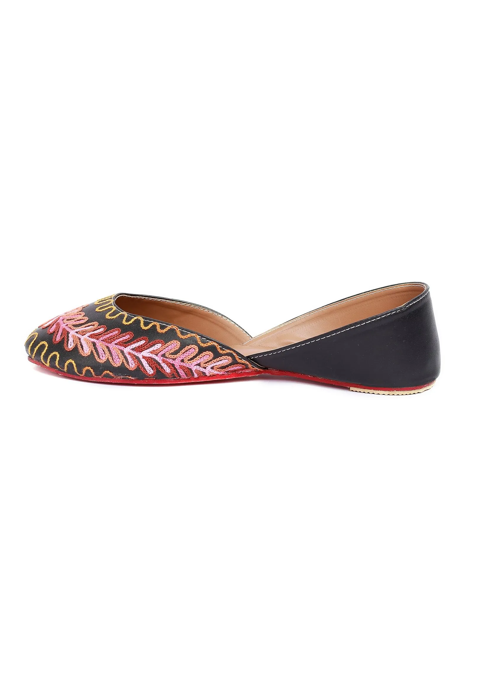 Black Rose Pink Tili Aari Embroidery Jutti