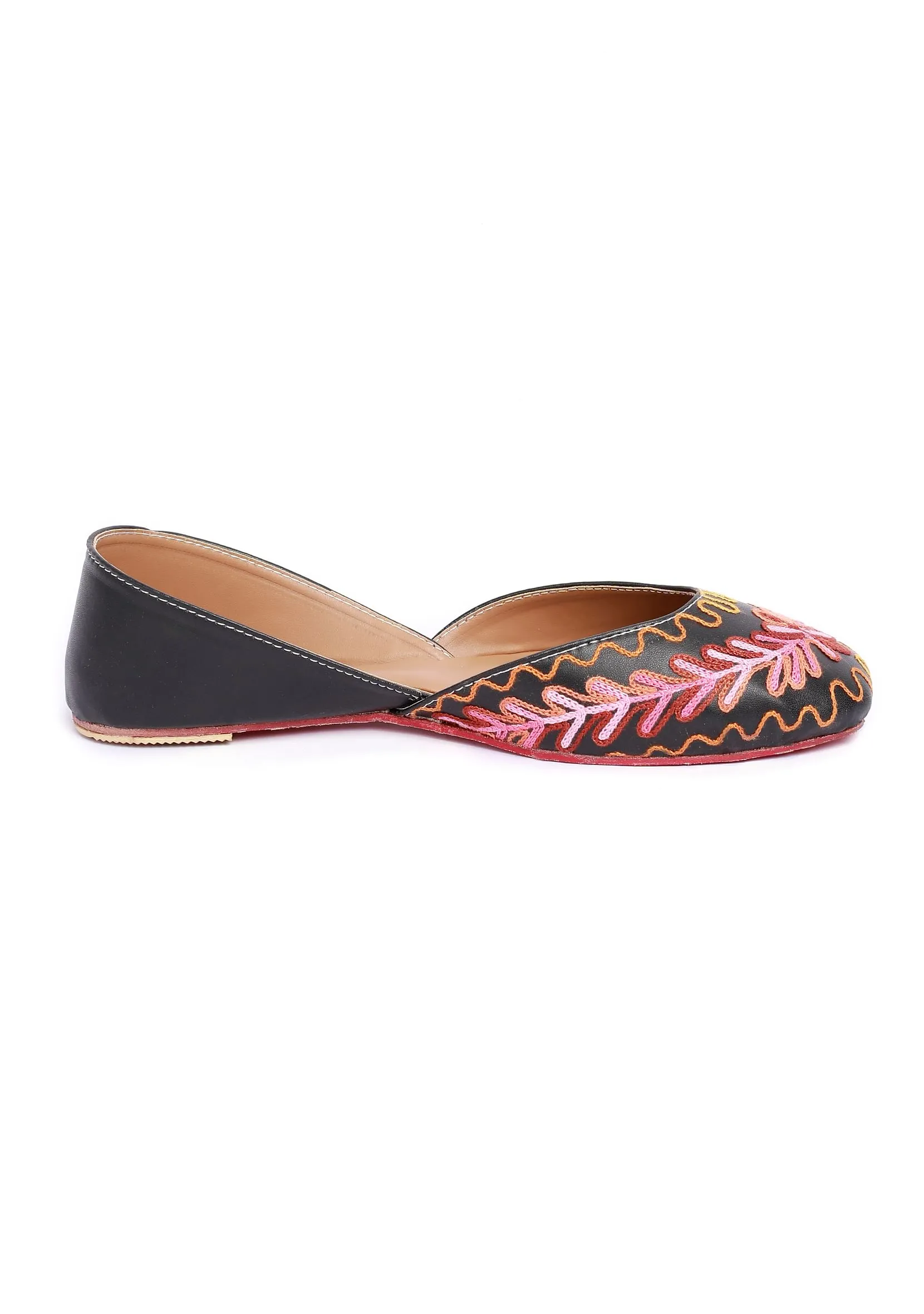 Black Rose Pink Tili Aari Embroidery Jutti