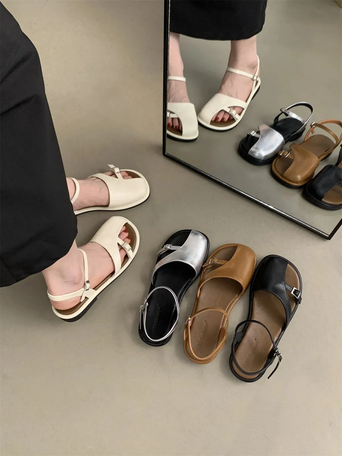 TAVIMART  -   Narrow Band Ankle Strap Sandals Brand Designer Mary Jane Summer Outside French Handmade Vacation Beach Roman Shoe Zapatos Mujer