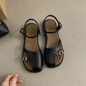 TAVIMART  -   Narrow Band Ankle Strap Sandals Brand Designer Mary Jane Summer Outside French Handmade Vacation Beach Roman Shoe Zapatos Mujer