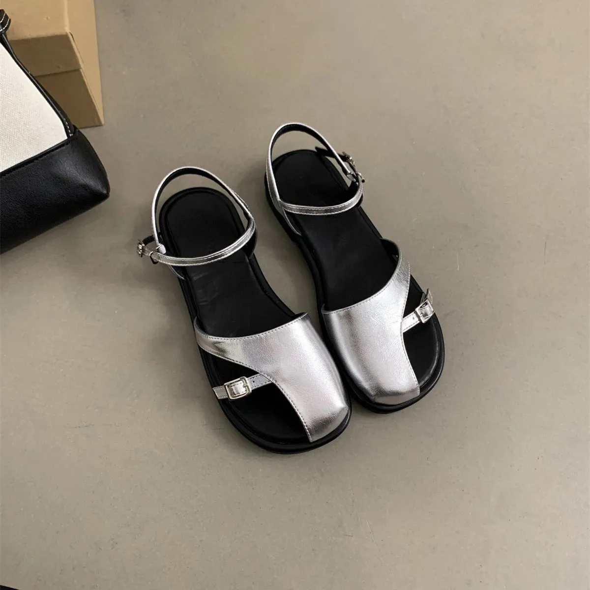 TAVIMART  -   Narrow Band Ankle Strap Sandals Brand Designer Mary Jane Summer Outside French Handmade Vacation Beach Roman Shoe Zapatos Mujer