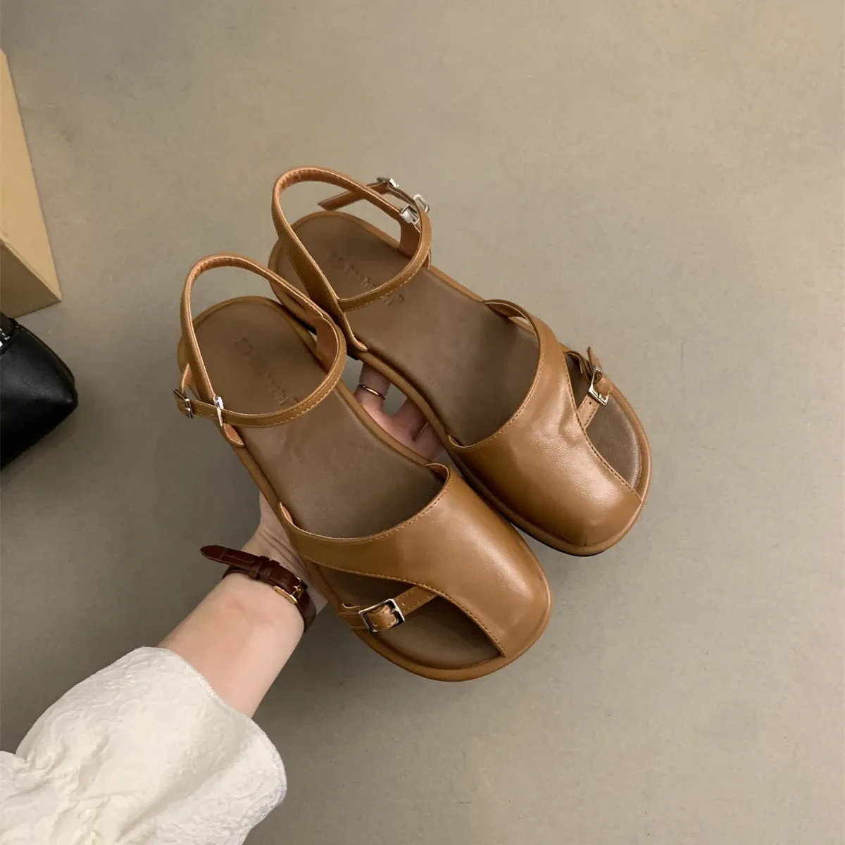 TAVIMART  -   Narrow Band Ankle Strap Sandals Brand Designer Mary Jane Summer Outside French Handmade Vacation Beach Roman Shoe Zapatos Mujer