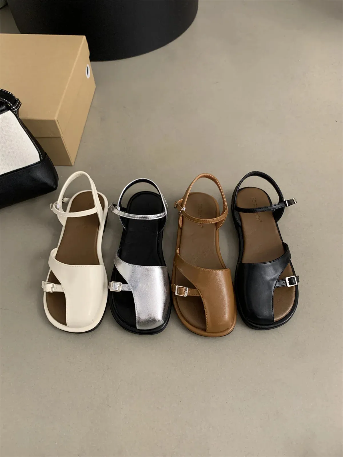 TAVIMART  -   Narrow Band Ankle Strap Sandals Brand Designer Mary Jane Summer Outside French Handmade Vacation Beach Roman Shoe Zapatos Mujer