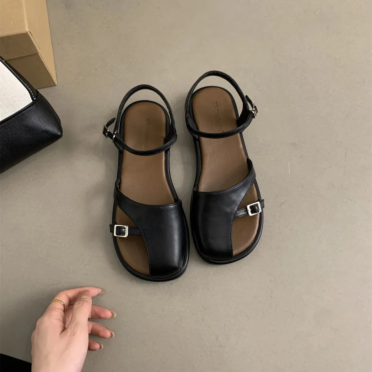 TAVIMART  -   Narrow Band Ankle Strap Sandals Brand Designer Mary Jane Summer Outside French Handmade Vacation Beach Roman Shoe Zapatos Mujer